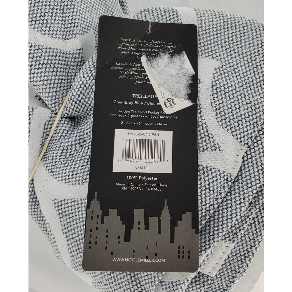 Nicole Miller Treillage Blackout Curtain Panels 96x52 Chambray Blue Set of 2 New